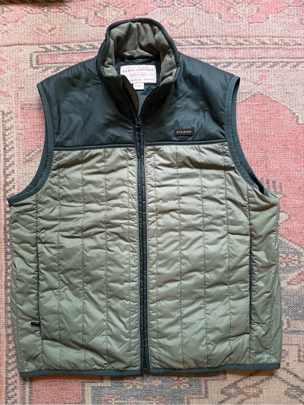 Filson Ultra-Light Vest L Field Olive Raven PrimaLoft Quilted Heritage Outdoor